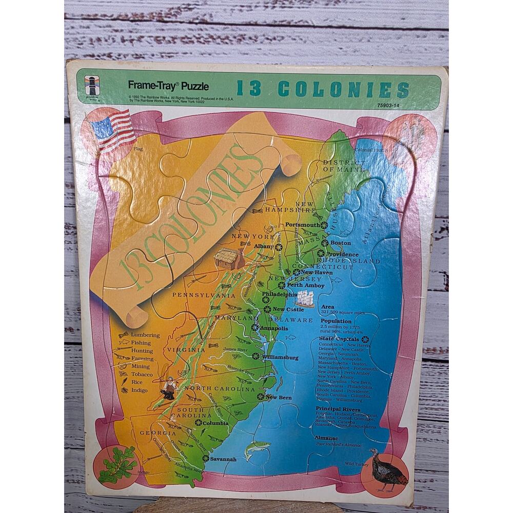 VTG 1992 Rainbow Works 13 Colonies Fram Tray Puzzel